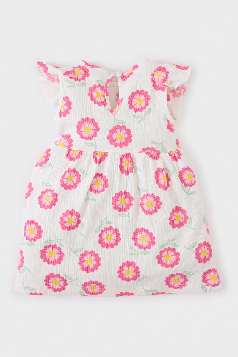DeFacto Beige BabyGirl Baby Girl Floral Short Sleeve Crinkle Viscose Dress Casual - Image 4